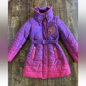 Desigual girls Purple and Pink Quilted belted Coat